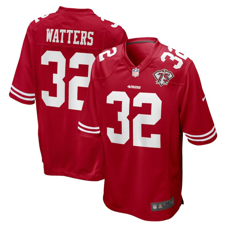 Men San Francisco 49ers 32 Ricky Watters Nike Scarlet 75th Anniversary Game Retired Player NFL Jersey